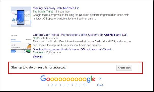 google alerts for latest android news